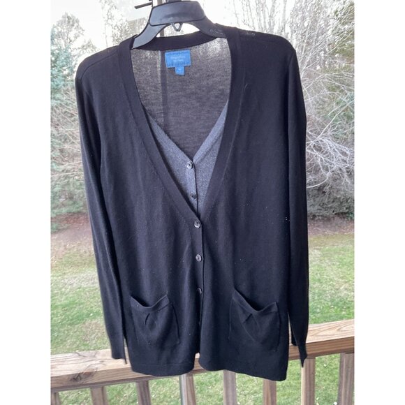 Simply Vera Vera Wang Wmn Cardigan Sweater XL Black Gray Button Down Grannycore - Picture 1 of 13